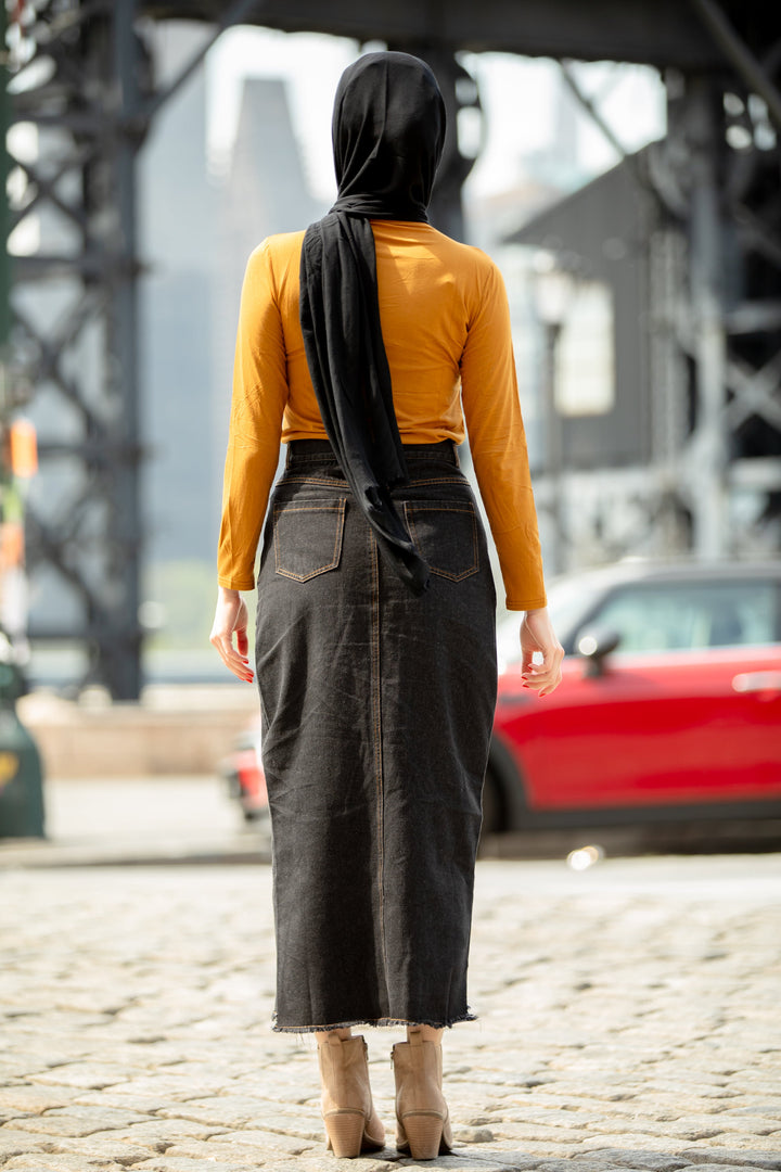 Black Denim Maxi Skirt