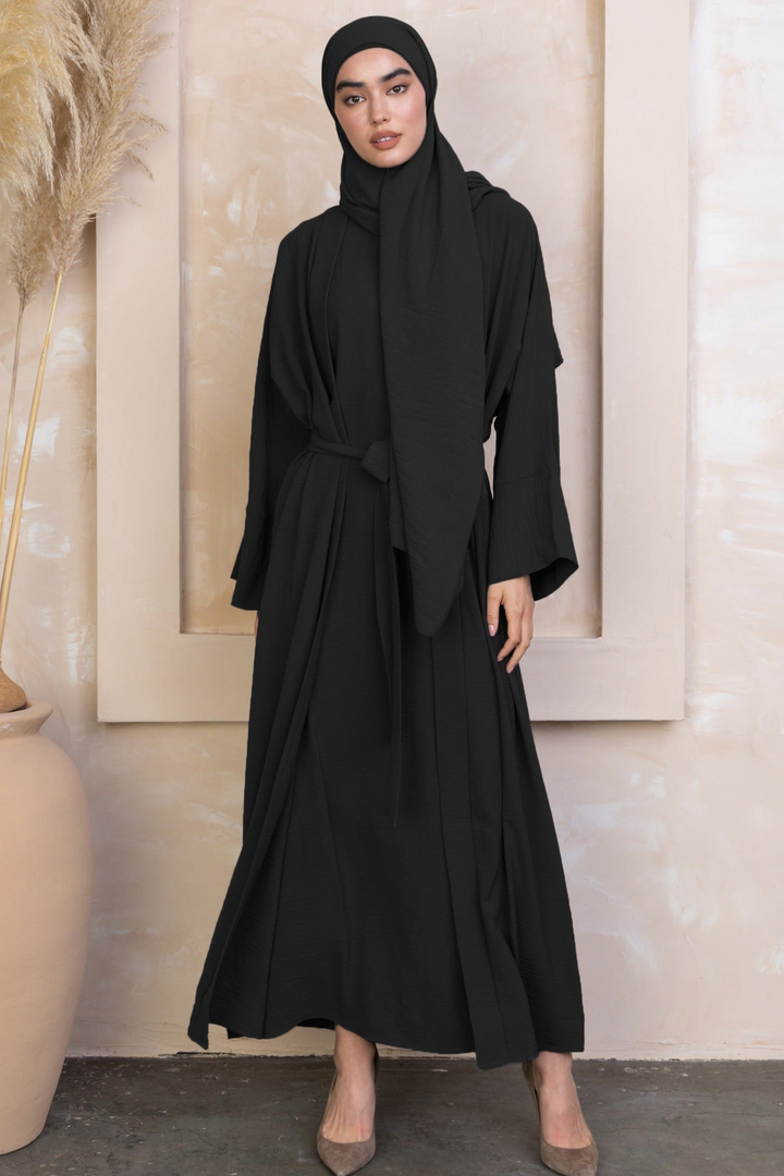 Black modest dress with hijab in Four Piece Abaya Set