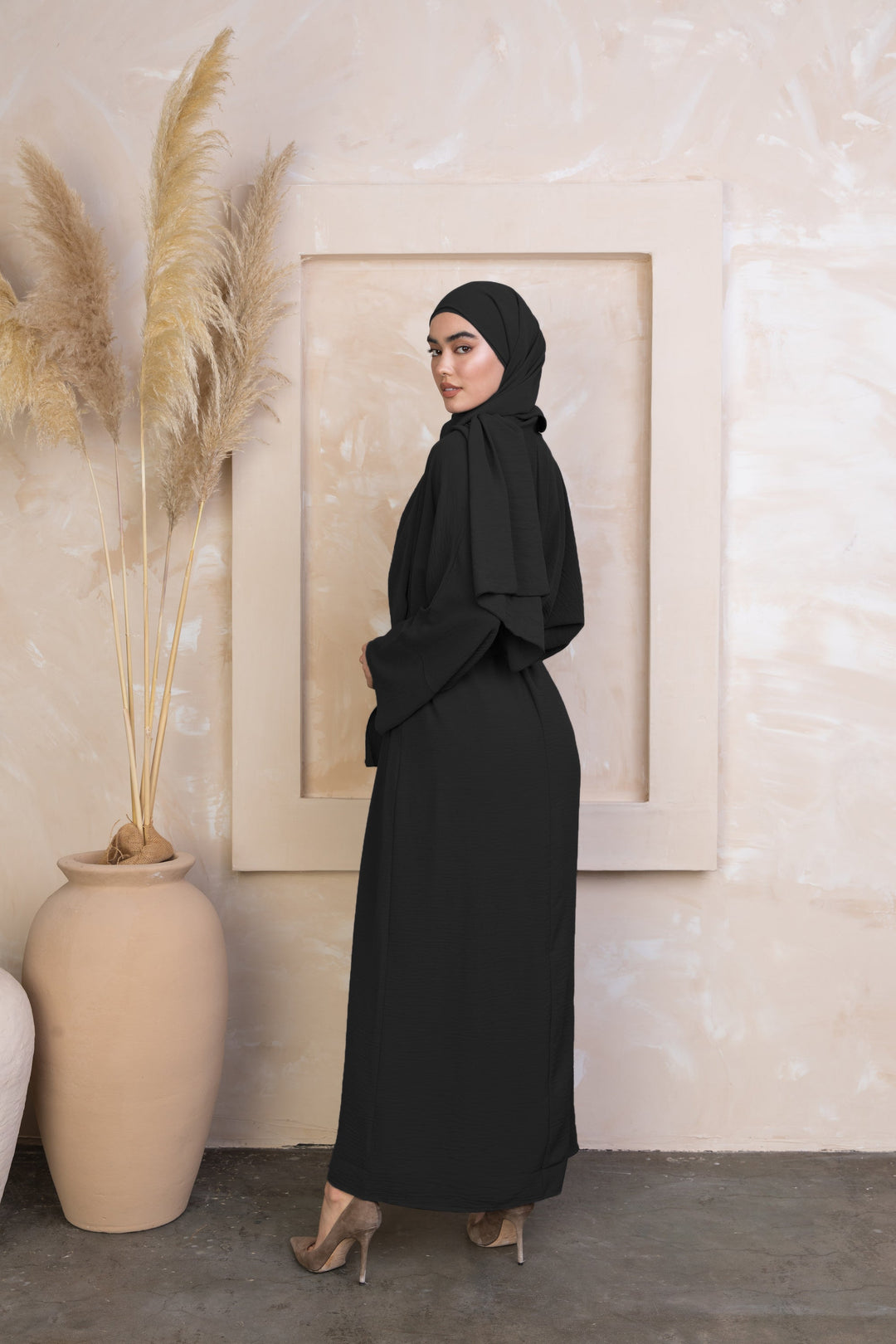 Black modest dress with hijab in Four Piece Abaya Set