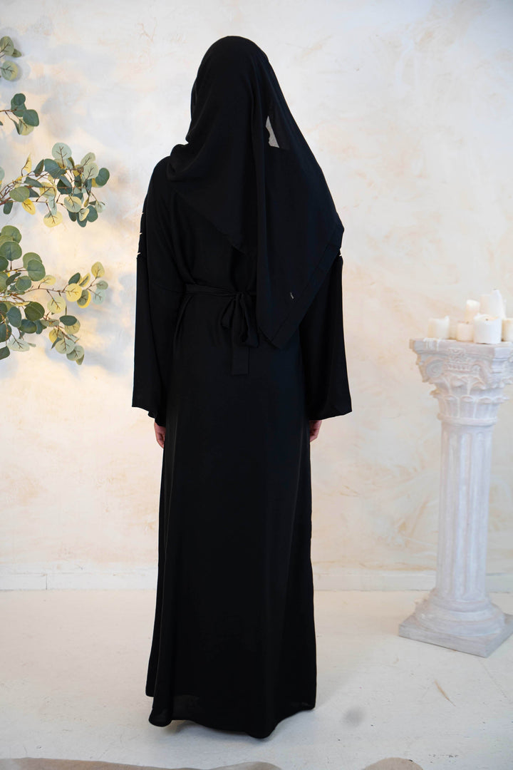 Black Gold Embroidered Open Front Abaya-CLEARANCE