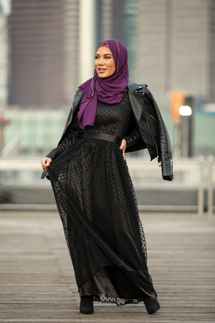 Black Mesh Polka Dot Long Sleeve Maxi Dress- Clearance