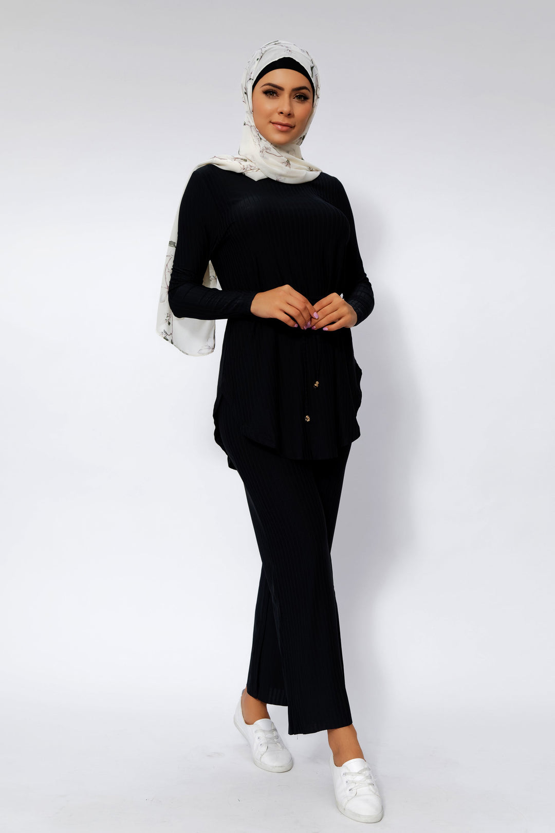 Black Ribbed Tunic & Pants Set