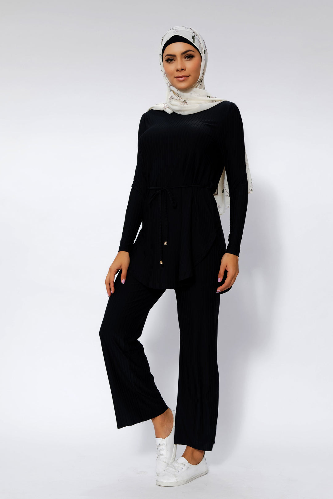 Black Ribbed Tunic & Pants Set-PREORDER