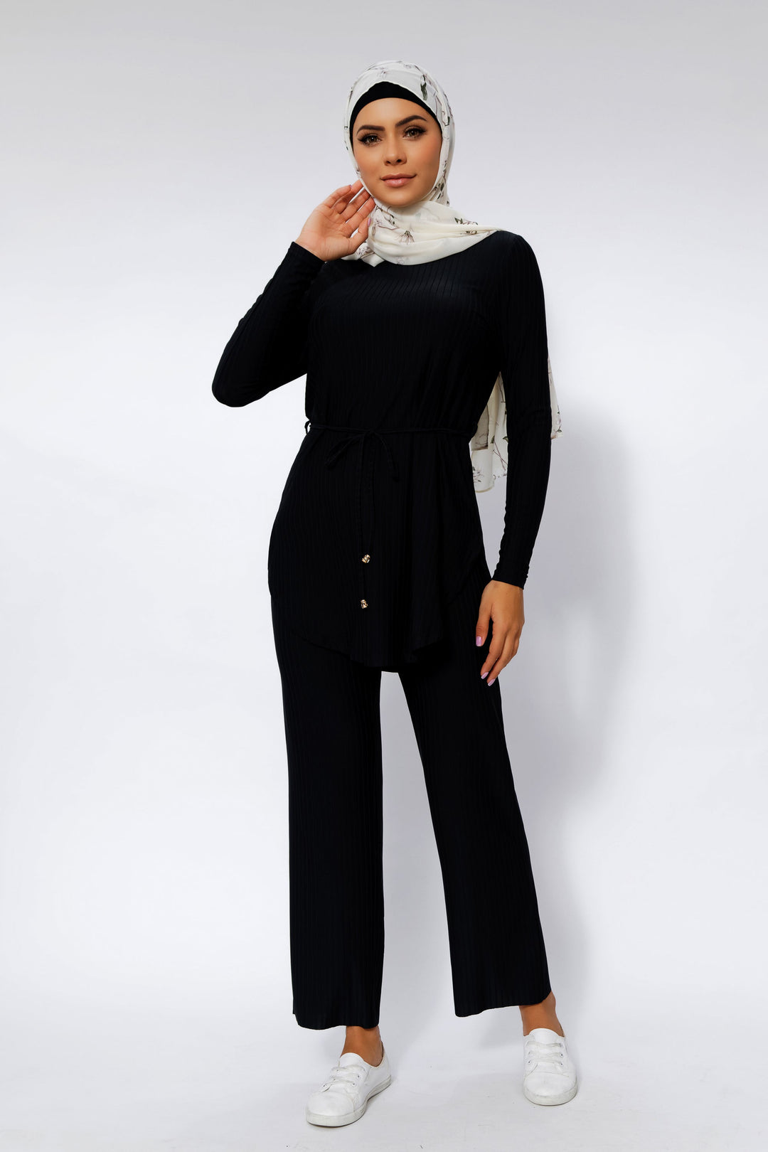 Black Ribbed Tunic & Pants Set-PREORDER