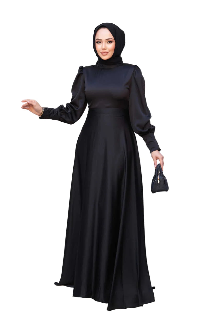 black satin modest dress Neva Style - Modest Black Satin Dress 5931S