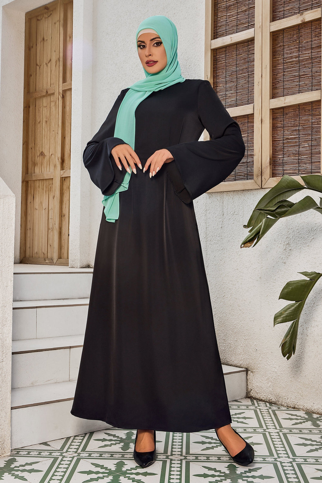 Black Satin Kimono Sleeves Maxi Dress-CLEARANCE