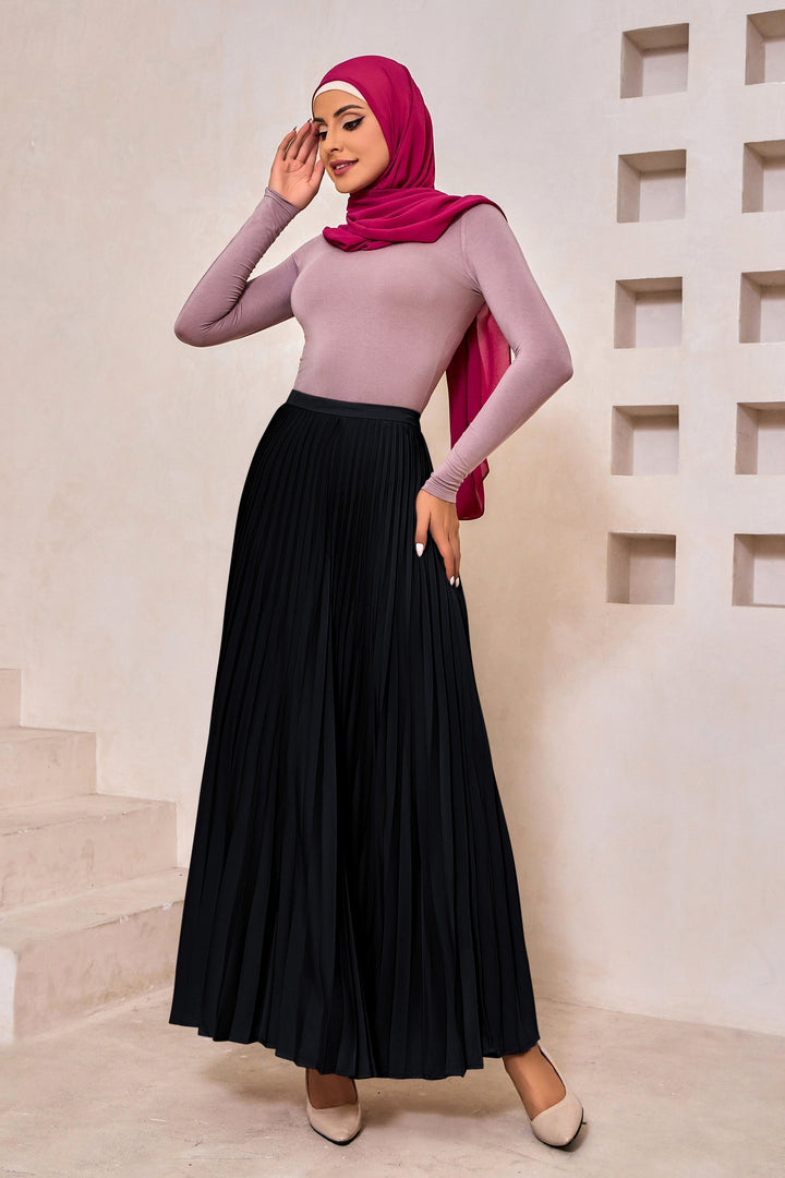 Black Satin Pleated Maxi Skirt-Preorder