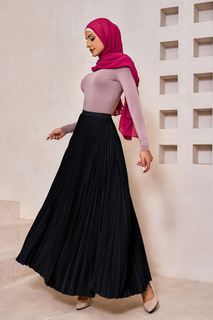 Black Satin Pleated Maxi Skirt-Preorder