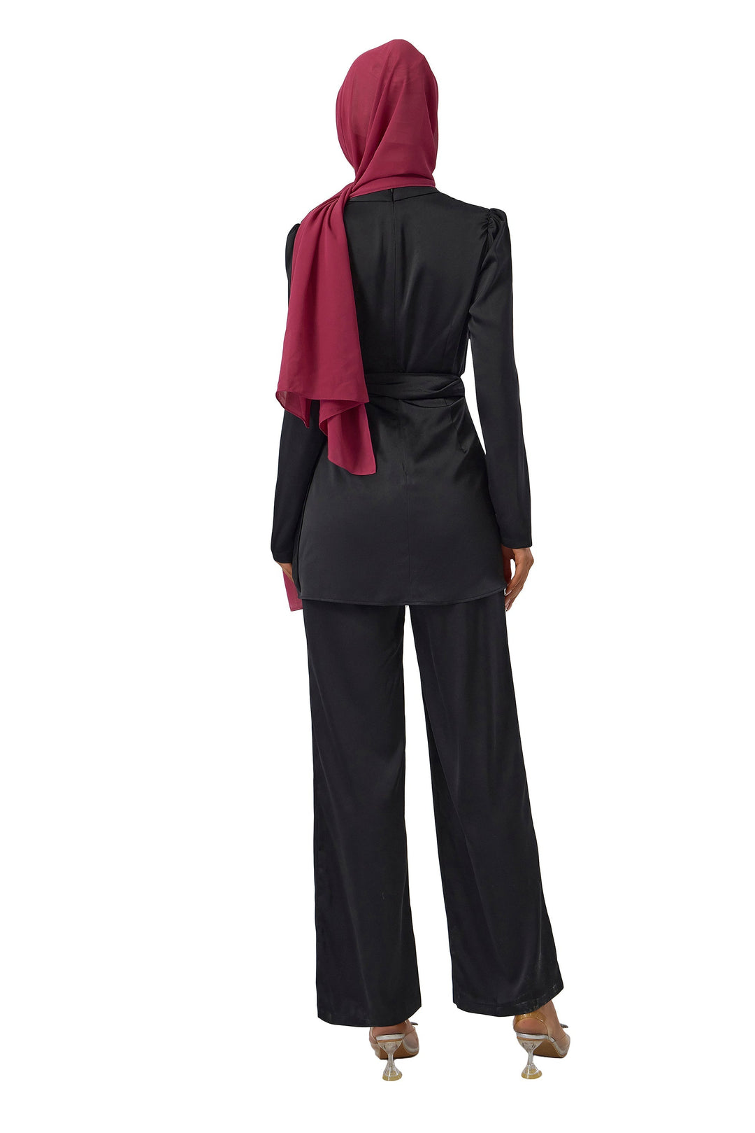 Black Satin Side Wrap Tunic & Pant Set