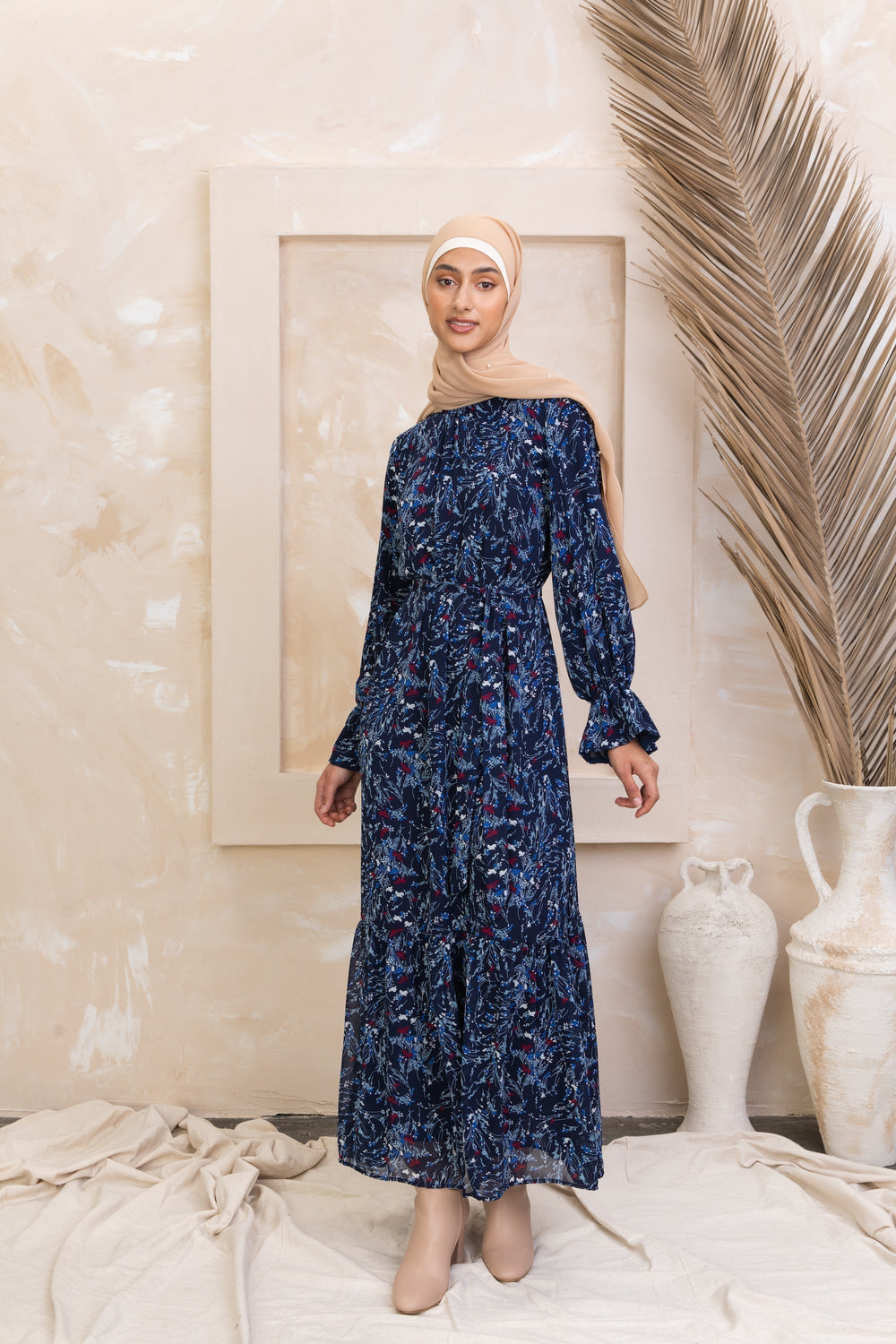 Blue Bell Sleeves Floral Maxi Dress - Urban Modesty