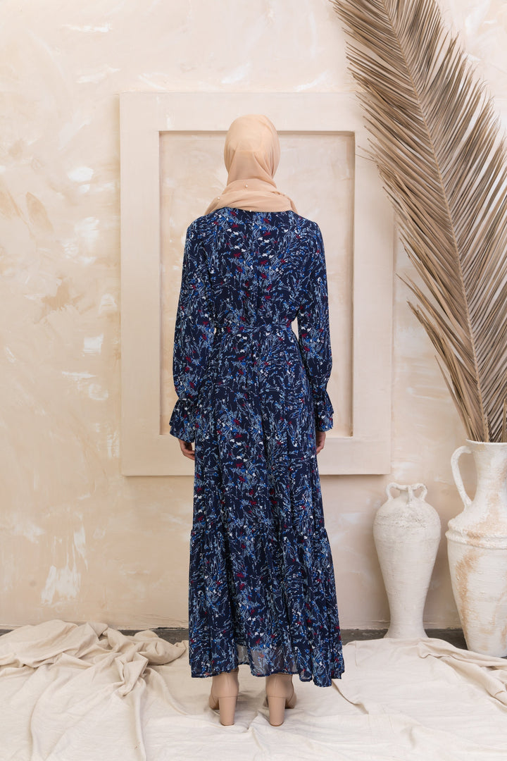 Blue Bell Sleeves Floral Maxi Dress - Urban Modesty