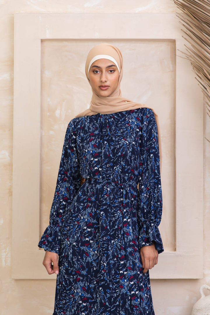 Blue Bell Sleeves Floral Maxi Dress - Urban Modesty