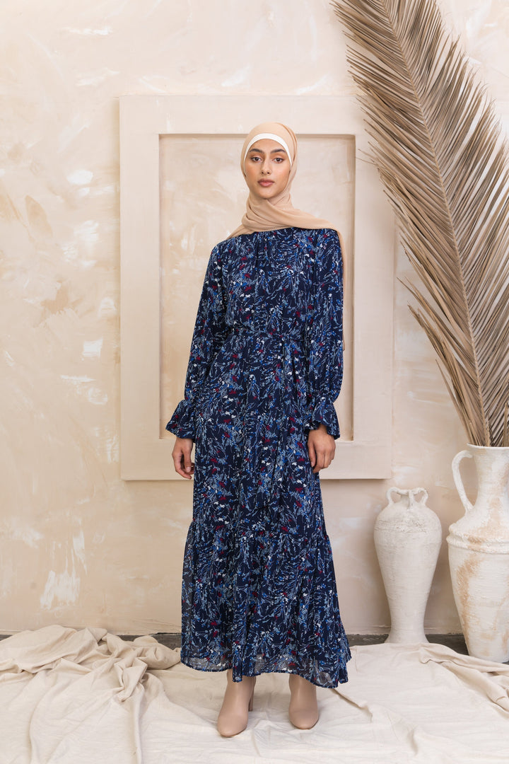 Blue Bell Sleeves Floral Maxi Dress - Urban Modesty