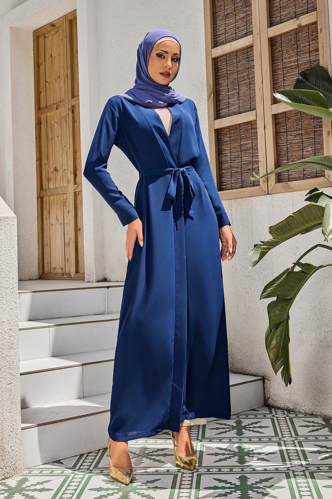 Blue Belted Open Abaya - Urban Modesty