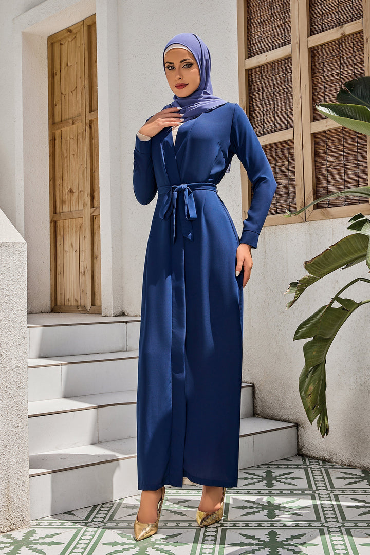 Blue Belted Open Abaya - Urban Modesty