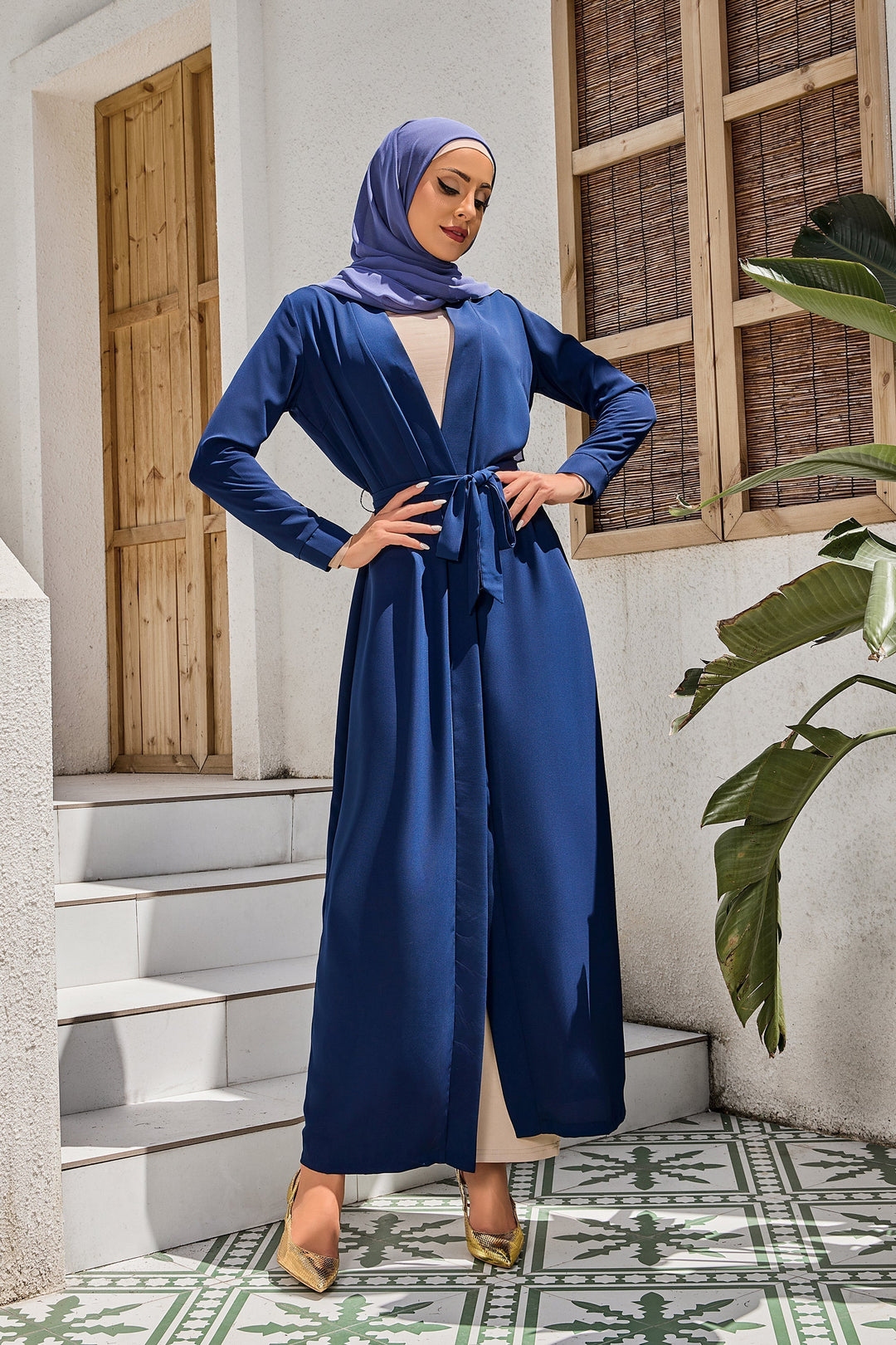 Blue Belted Open Abaya - Urban Modesty