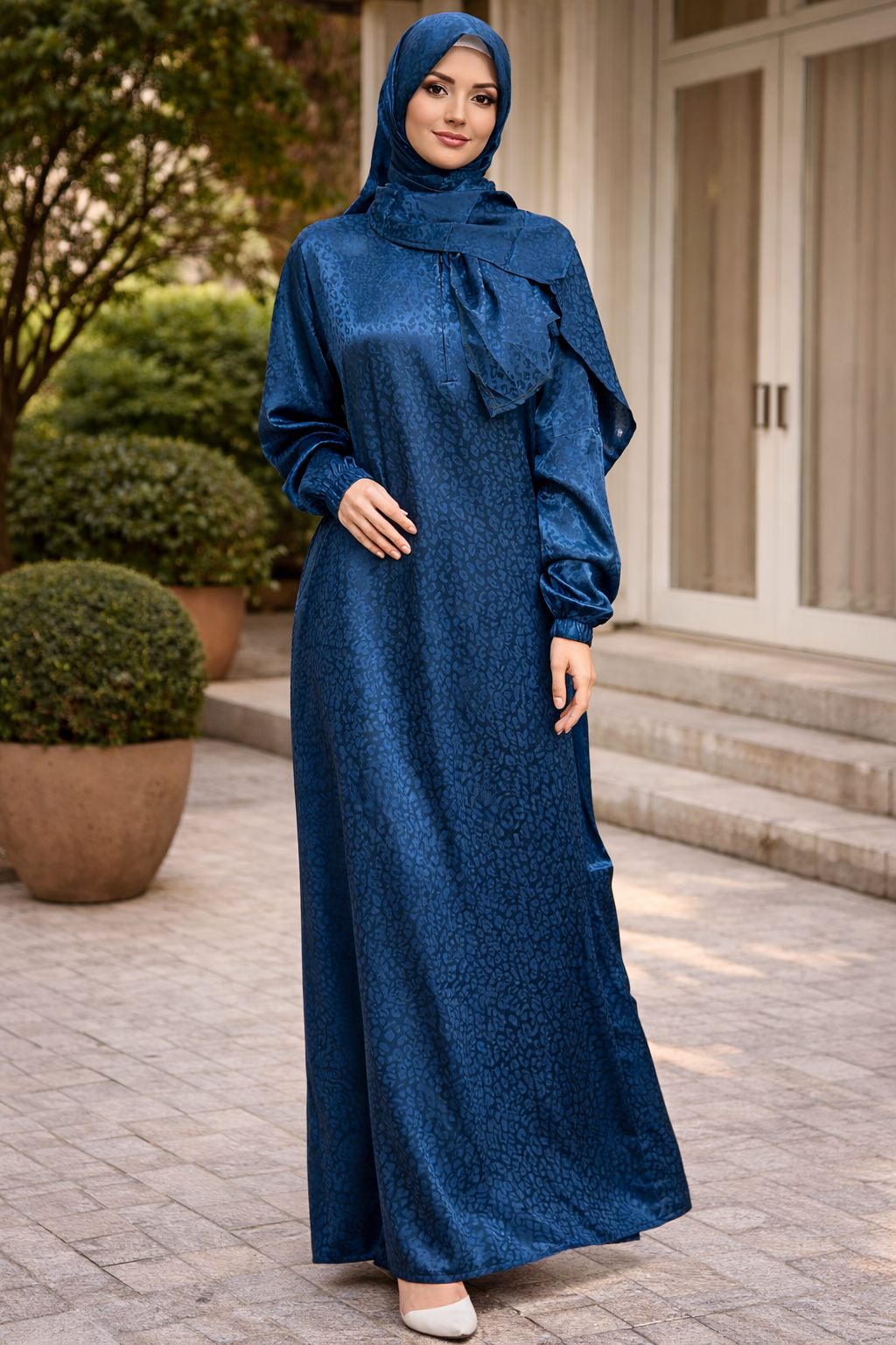 Blue Cheetah One Piece Salah Prayer Outfit, breathable fabric, perfect for Hajj or Umrah, comfortable one-size, thick opaque material