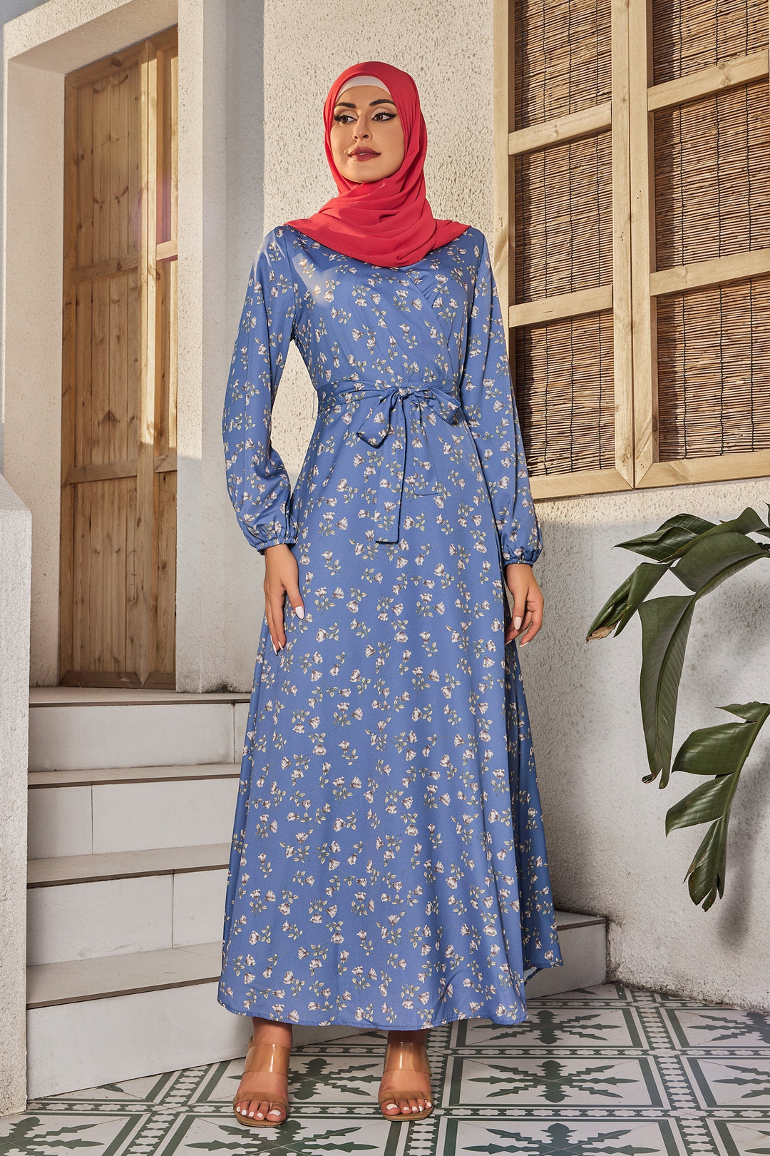 Blue Criss Cross Floral Maxi Dress