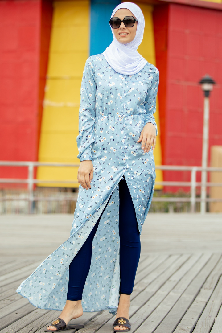 Blue Daisy Floral Satin Maxi Cardigan-CLEARANCE