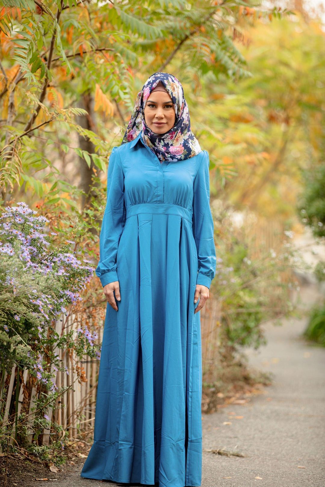 Blue Lattice Abaya Maxi Dress - Urban Modesty