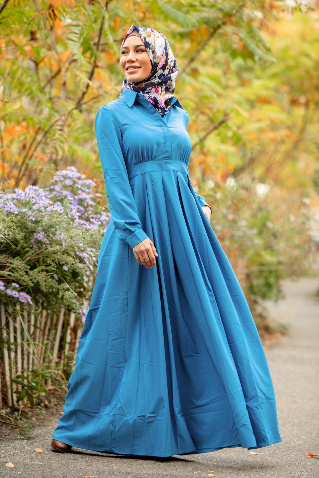 Blue Lattice Abaya Maxi Dress - Urban Modesty