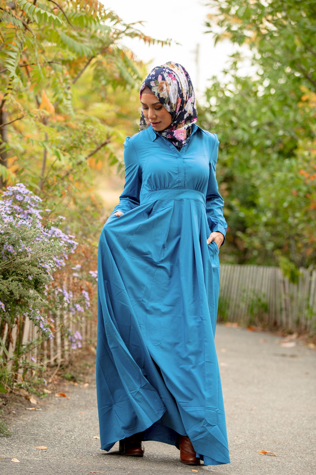 Blue Lattice Abaya Maxi Dress - Urban Modesty