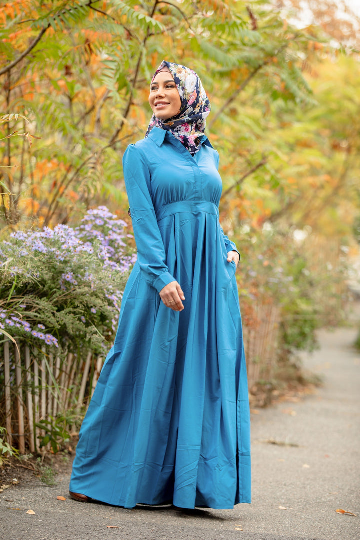 Blue Lattice Abaya Maxi Dress - Urban Modesty