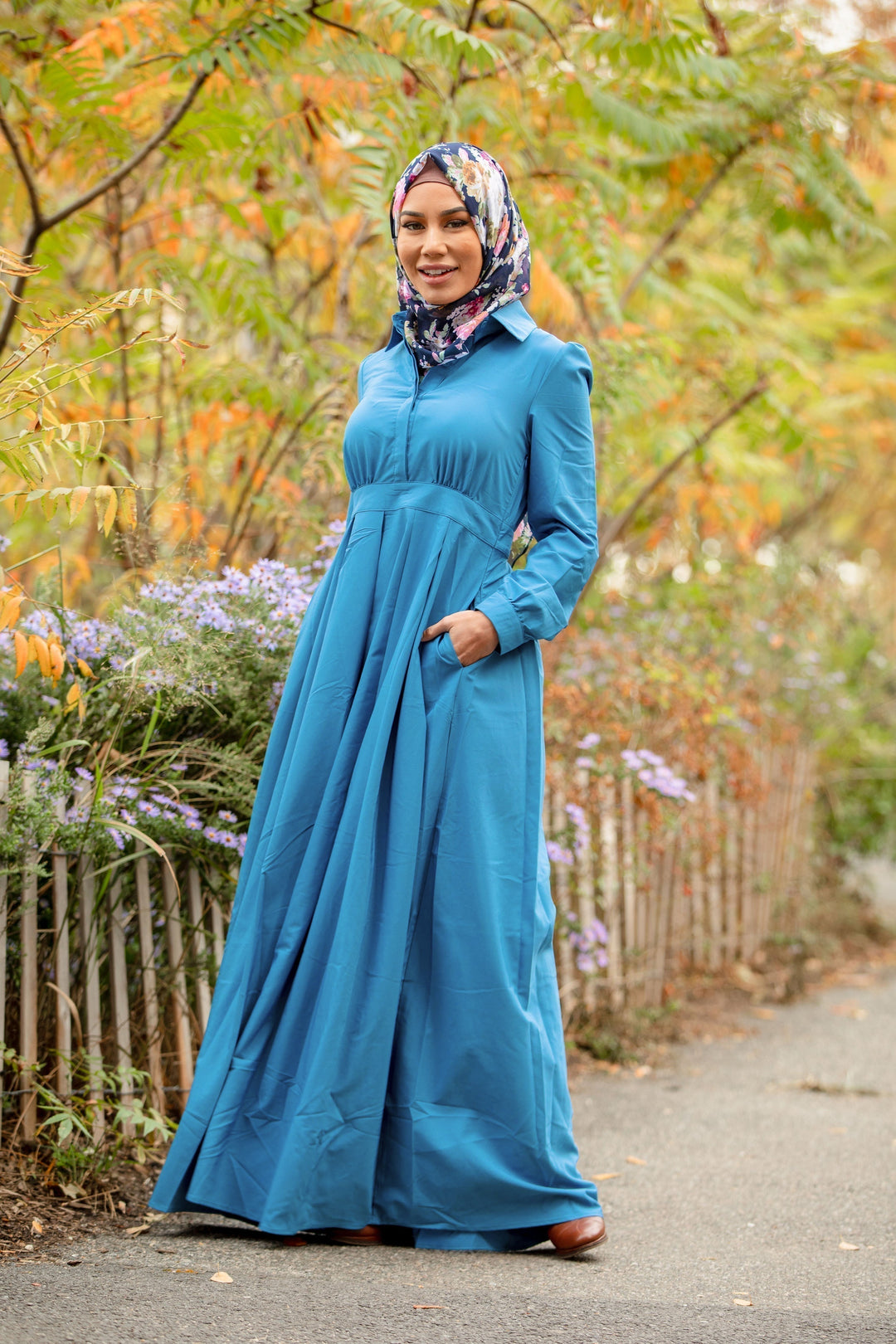 Blue Lattice Abaya Maxi Dress - Urban Modesty