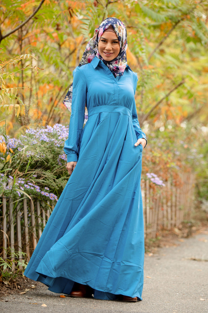 Blue Lattice Abaya Maxi Dress - Urban Modesty