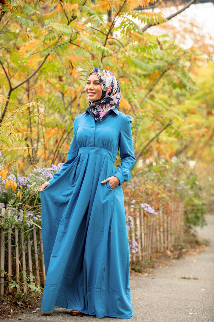 Blue Lattice Abaya Maxi Dress - Urban Modesty