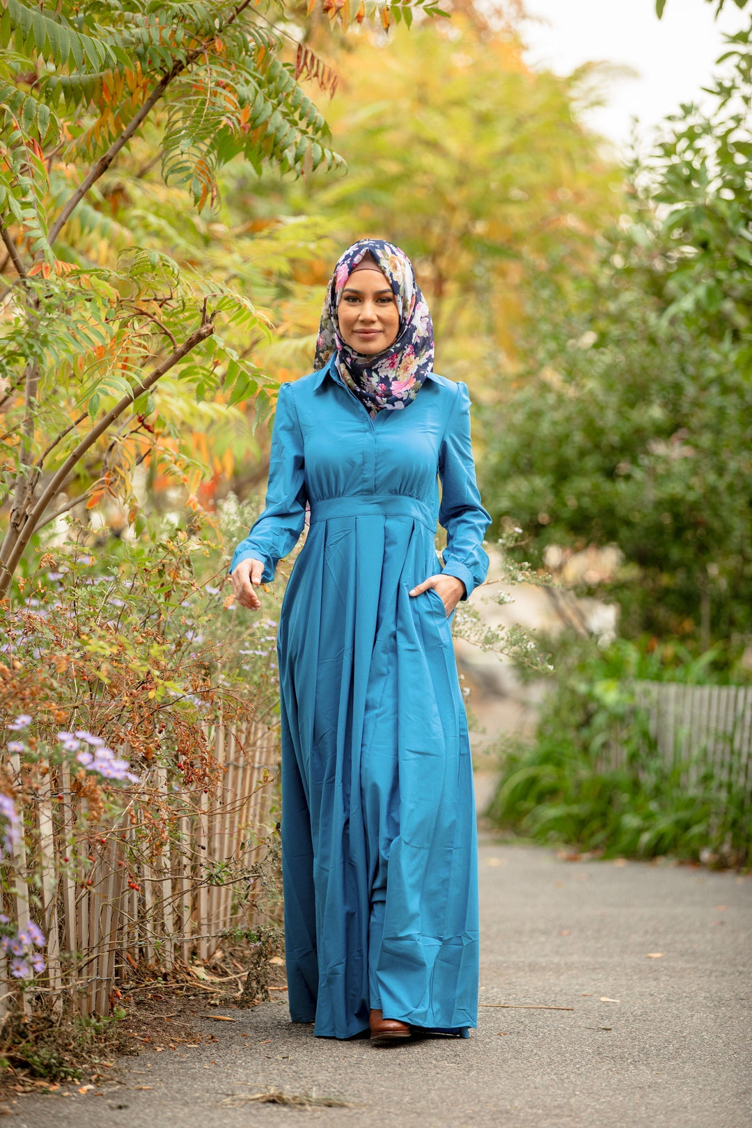 Blue Lattice Abaya Maxi Dress - Urban Modesty