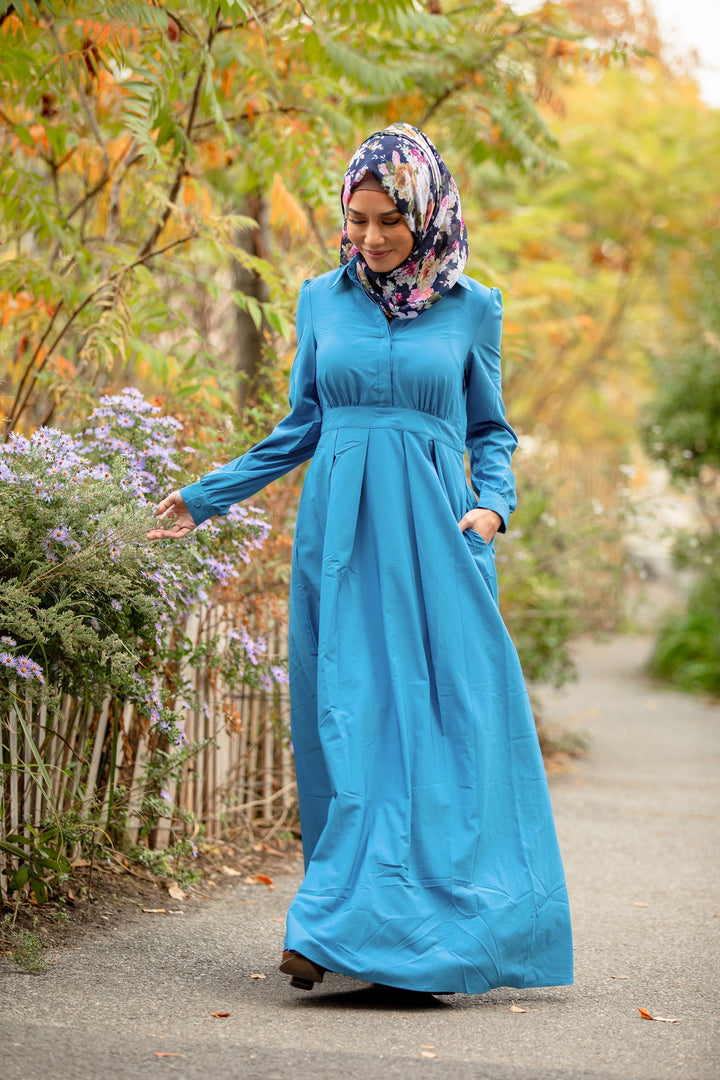 Blue Lattice Abaya Maxi Dress - Urban Modesty