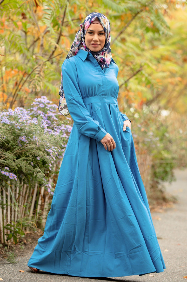 Blue Lattice Abaya Maxi Dress - Urban Modesty