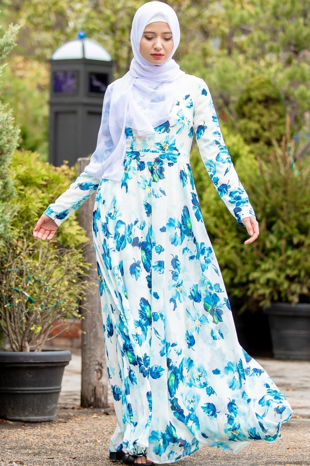 Blue Me Away Chiffon Maxi Dress With Sleeves