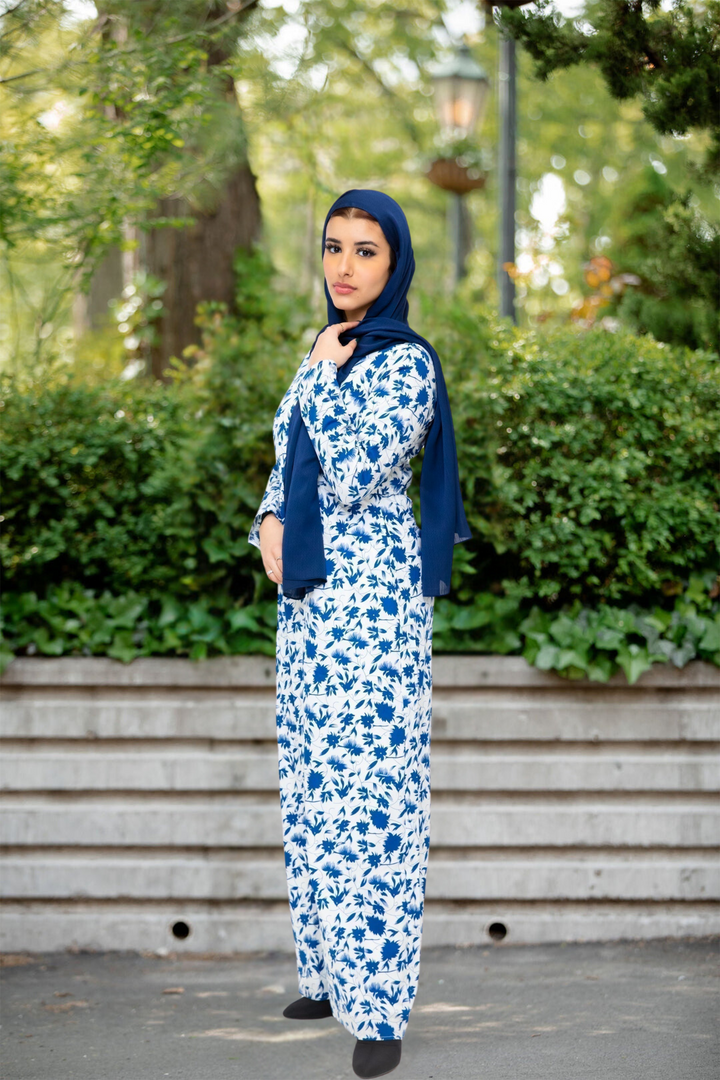 Blue Meadows Floral Long Sleeve Maxi Dress-CLEARANCE