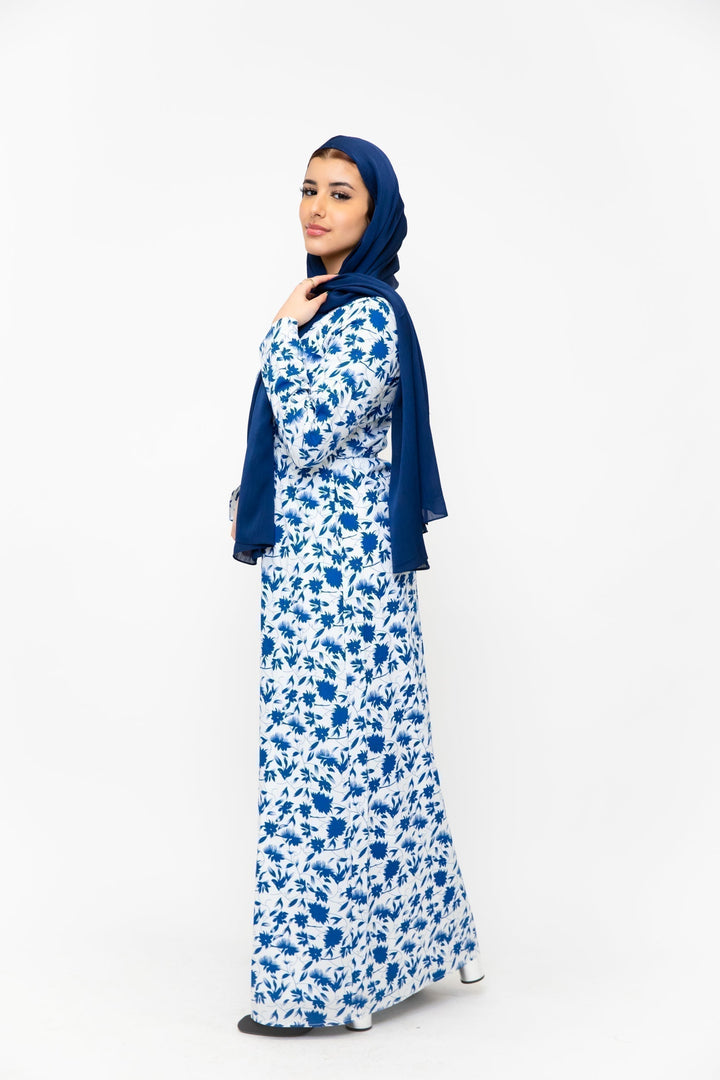 Blue Meadows Floral Long Sleeve Maxi Dress-CLEARANCE