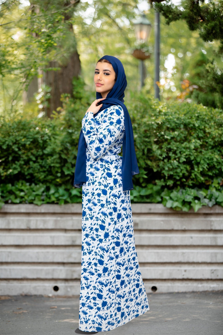 Blue Meadows Floral Long Sleeve Maxi Dress-CLEARANCE