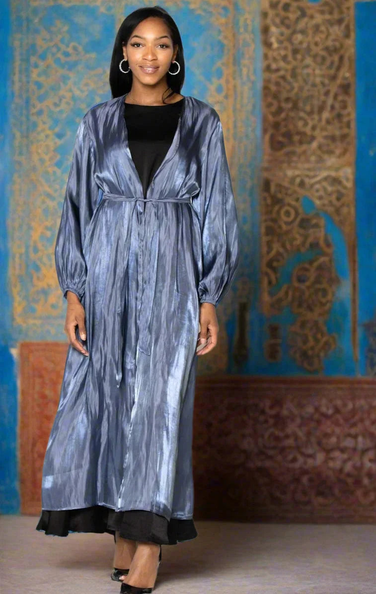 Blue Organza Open Abaya - Small / Blue