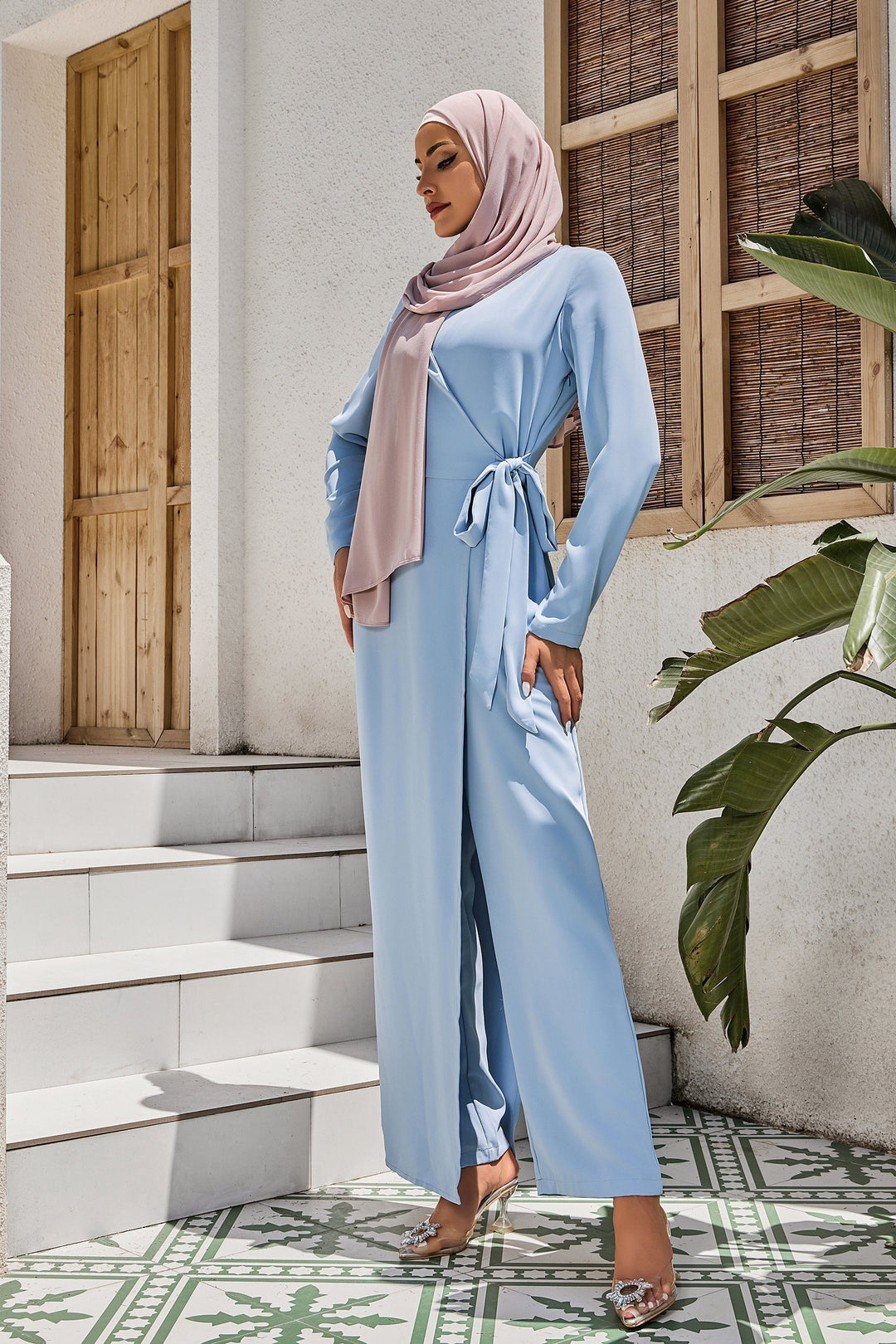 Blue Side Knot Jumpsuit - Urban Modesty