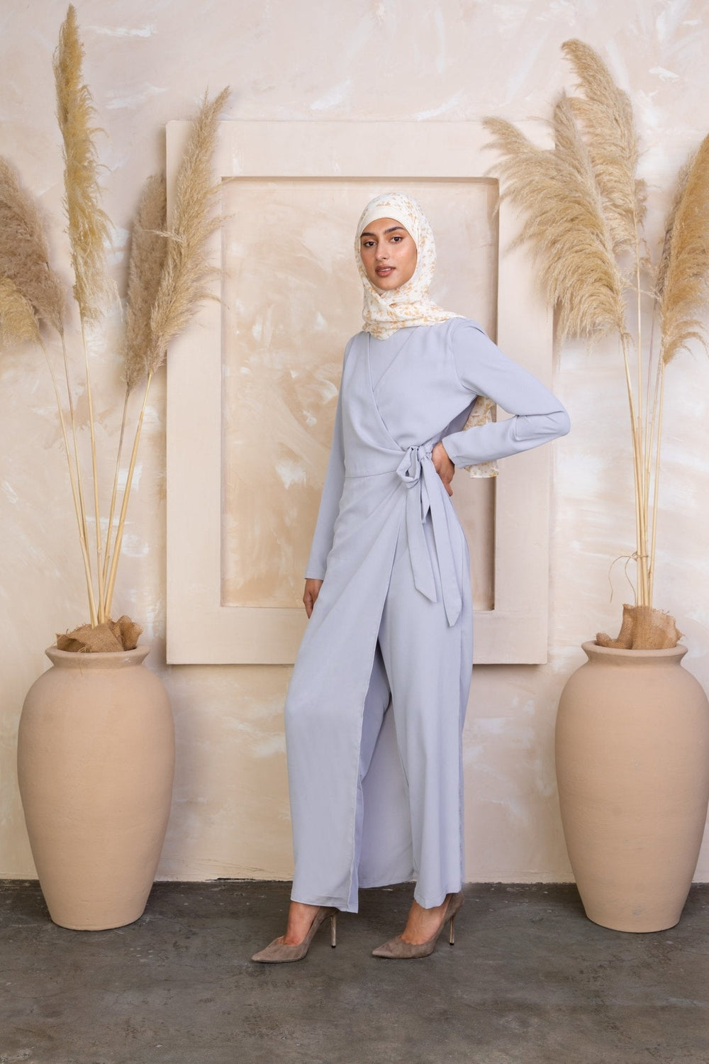 Blue Side Knot Jumpsuit - Urban Modesty