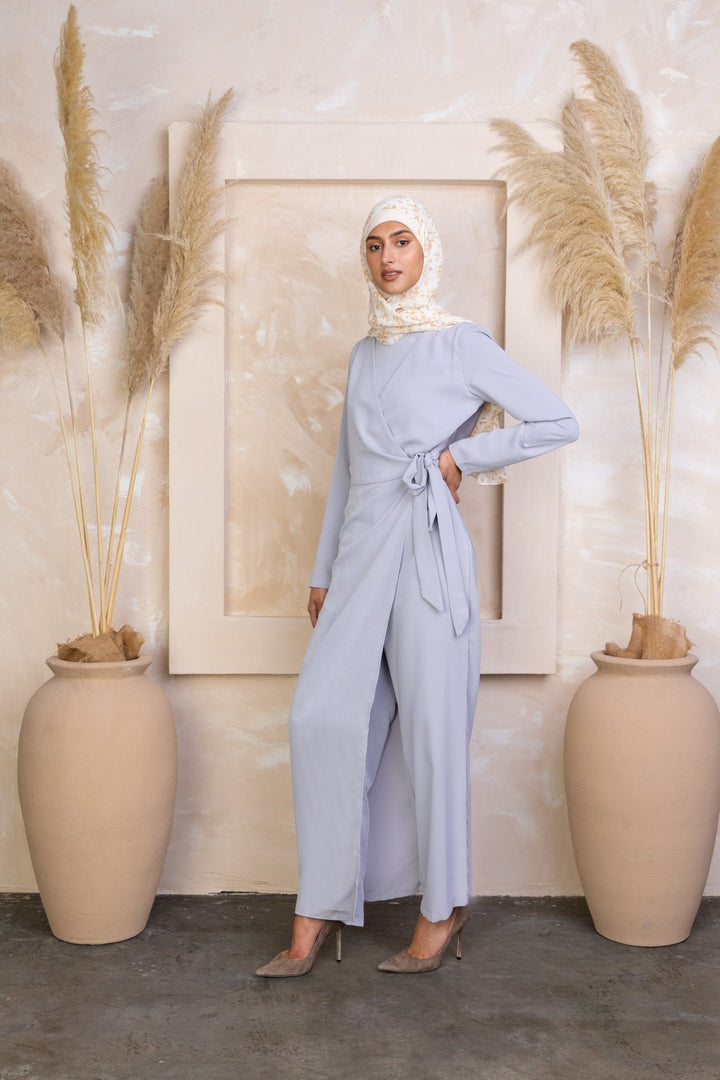 Blue Side Knot Jumpsuit - Urban Modesty