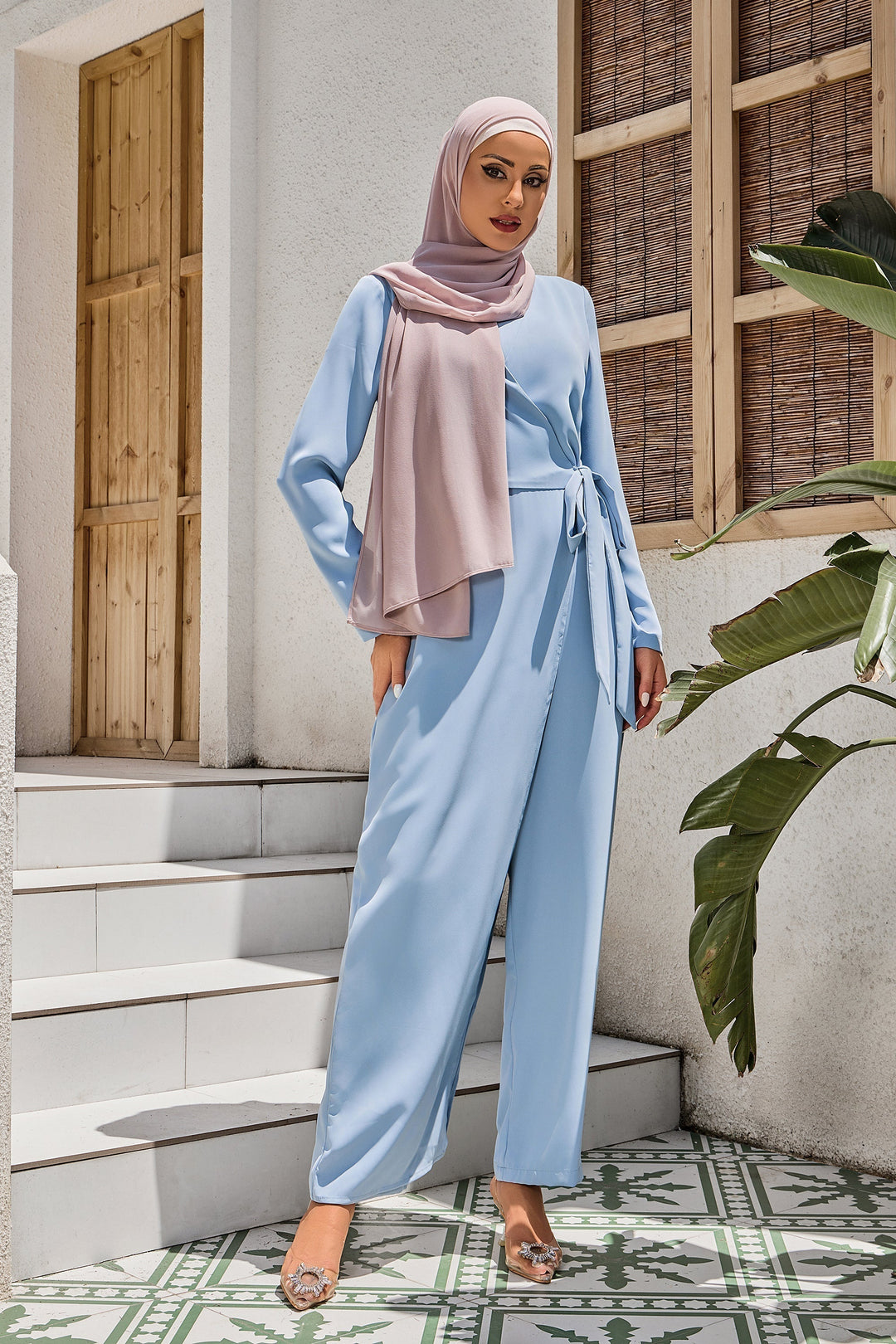 Blue Side Knot Jumpsuit - Urban Modesty