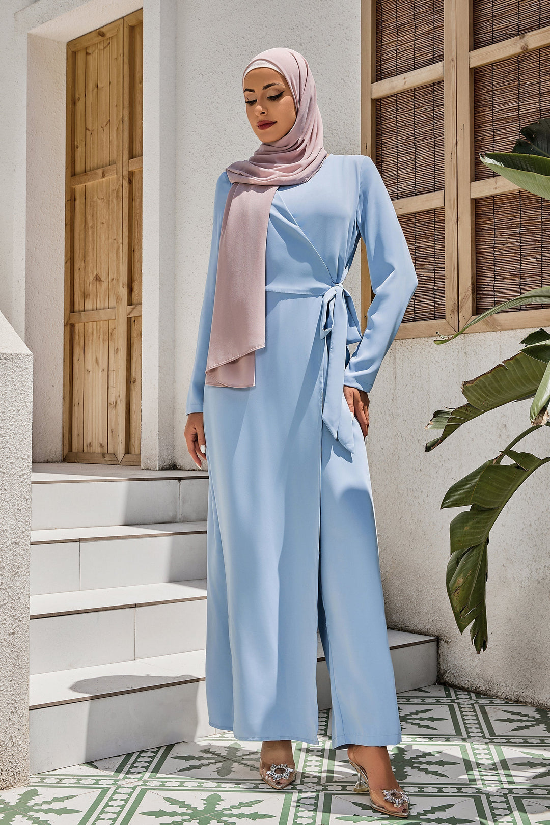 Blue Side Knot Jumpsuit - Urban Modesty