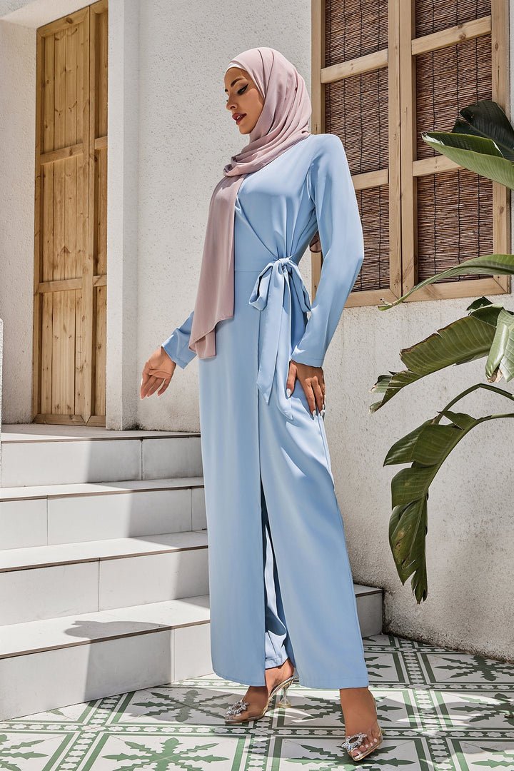 Blue Side Knot Jumpsuit - Urban Modesty