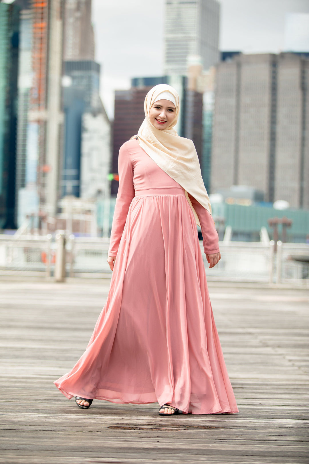 Blush Me Away Chiffon Maxi Dress With Sleeves-CLEARANCE