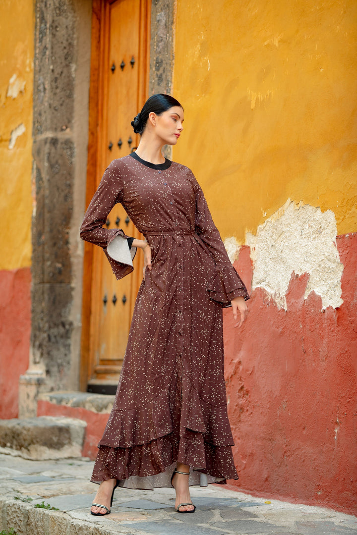 Brown Daisy Button Down Maxi Dress-CLEARANCE