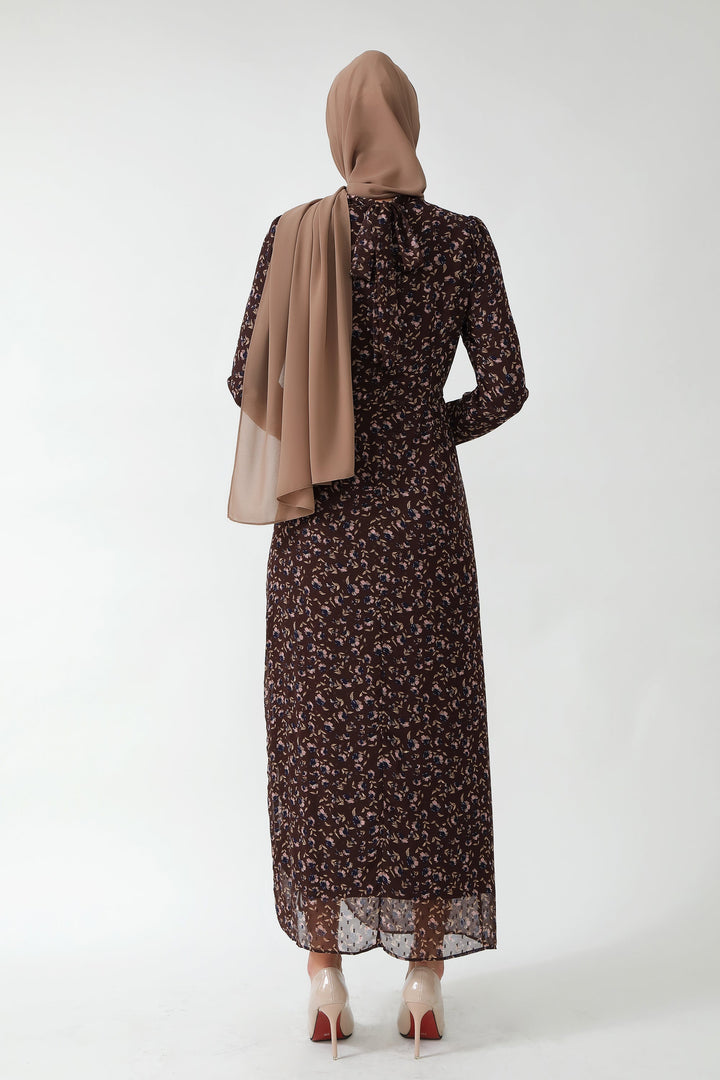 Brown Floral Ruched Maxi Dress