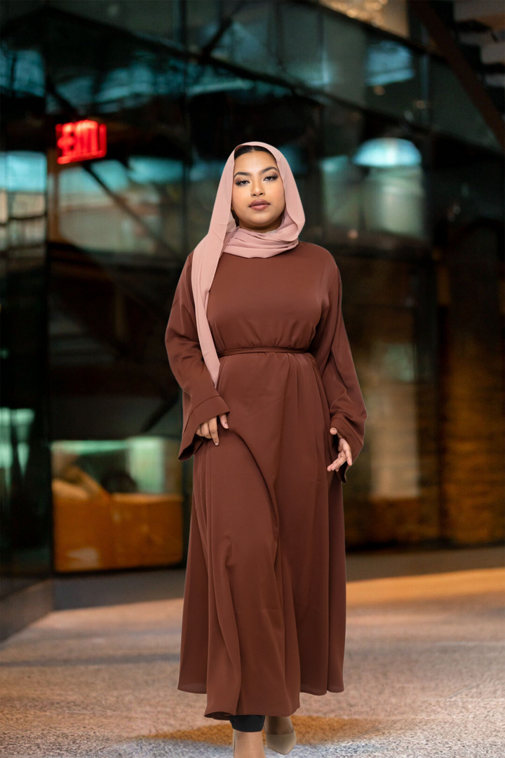 Brown Kimono Sleeve Abaya Maxi Dress