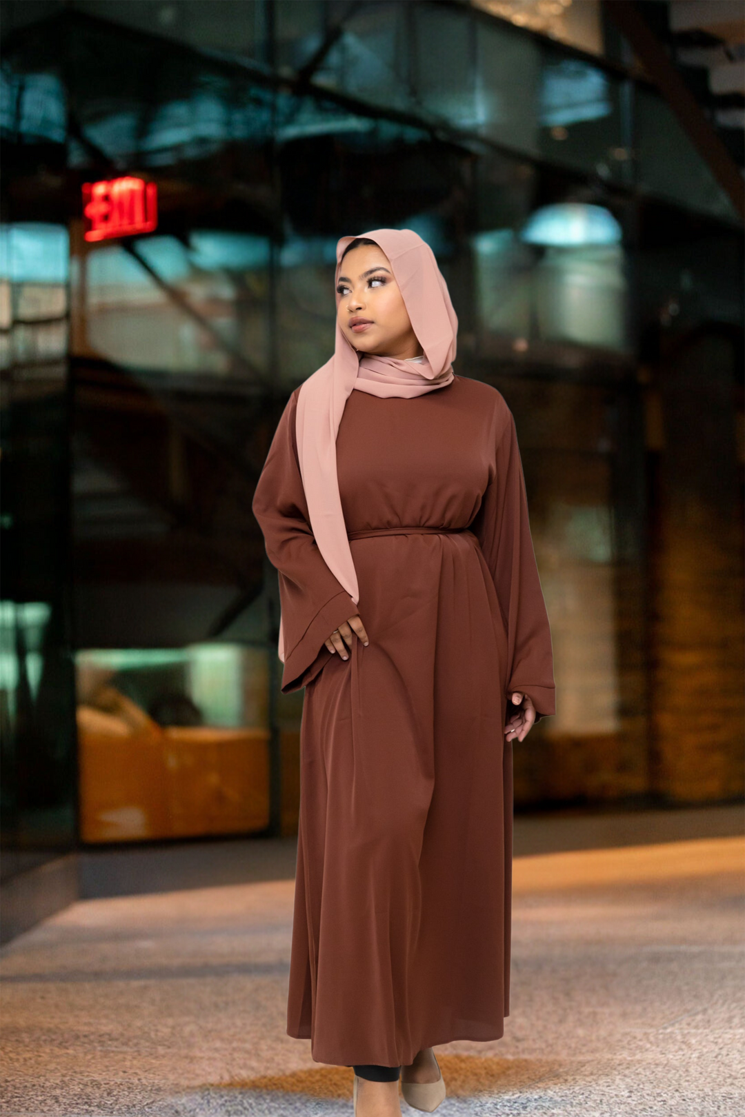 Brown Kimono Sleeve Abaya Maxi Dress