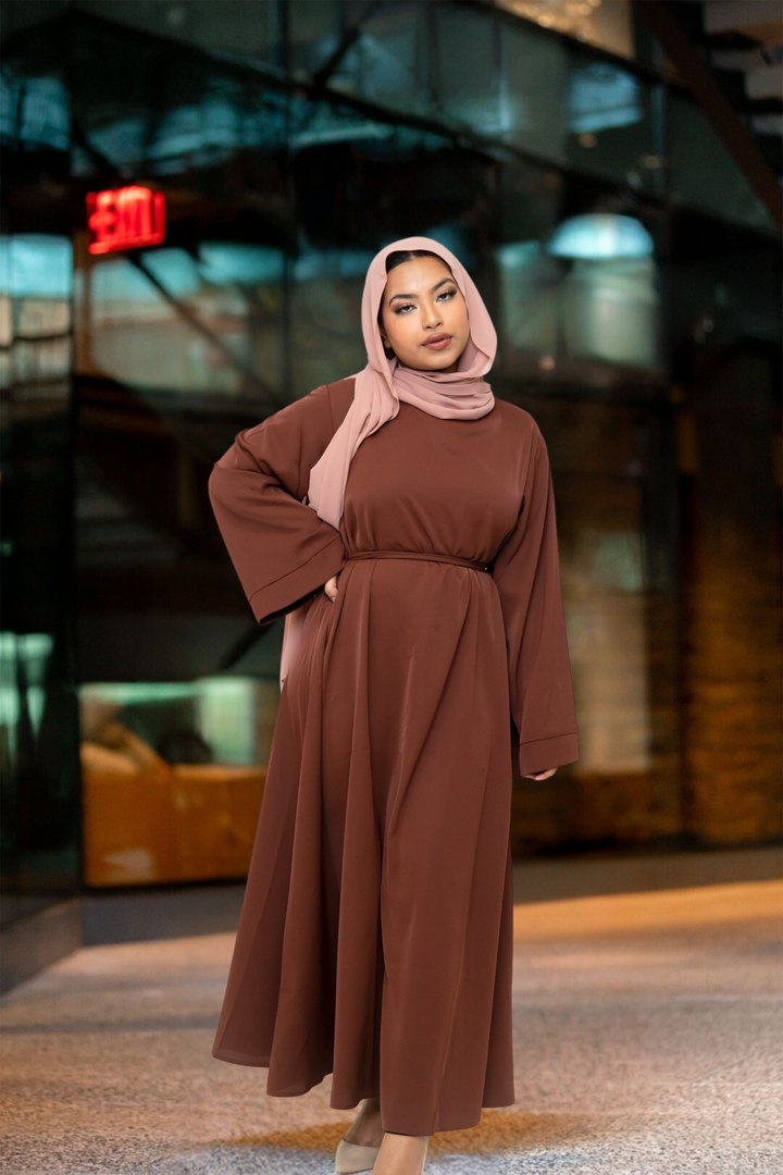 Brown Kimono Sleeve Abaya Maxi Dress